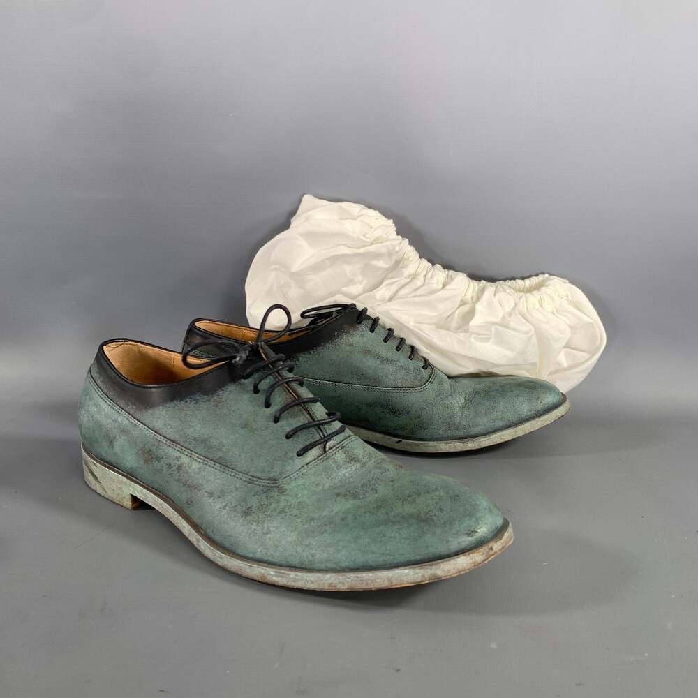 MAISON MARTIN MARGIELA Size 8 Turquoise Teal Painted Leather Lace Lace Up Shoes - Picture 8 of 8